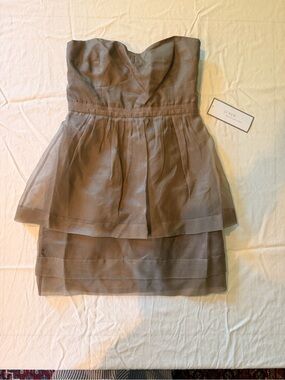 J. Crew Strapless Tiered Organza Dress in Taupe Brown